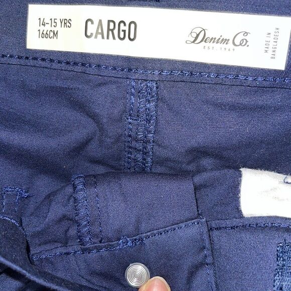 Denim Co. Shorts cargo Girls size 14 uniform Navy Blue Adjustable Length New - Picture 9 of 11